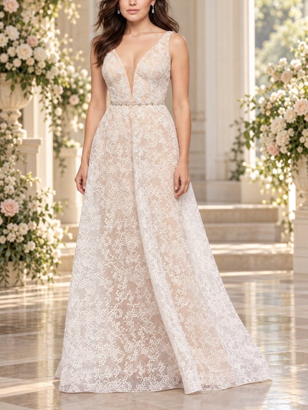 Galina WG3959 Strappy Lace Sheath Wedding Dress Size 4 NWT